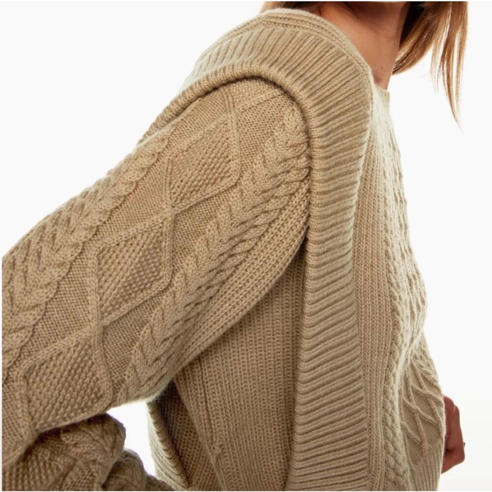 Aritzia Babaton Seek Cable Kit Sweater In Heather Gold/Camel Size S - Picture 3 of 9